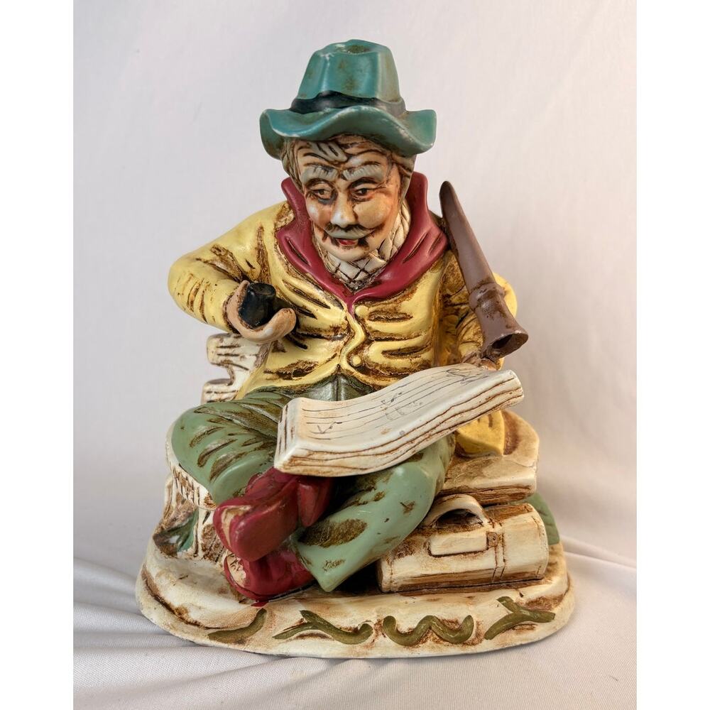 VTG BISQUE CERAMIC NORLEANS JAPAN OLD MAN MUSICIAN SITTING HAND PAINTED